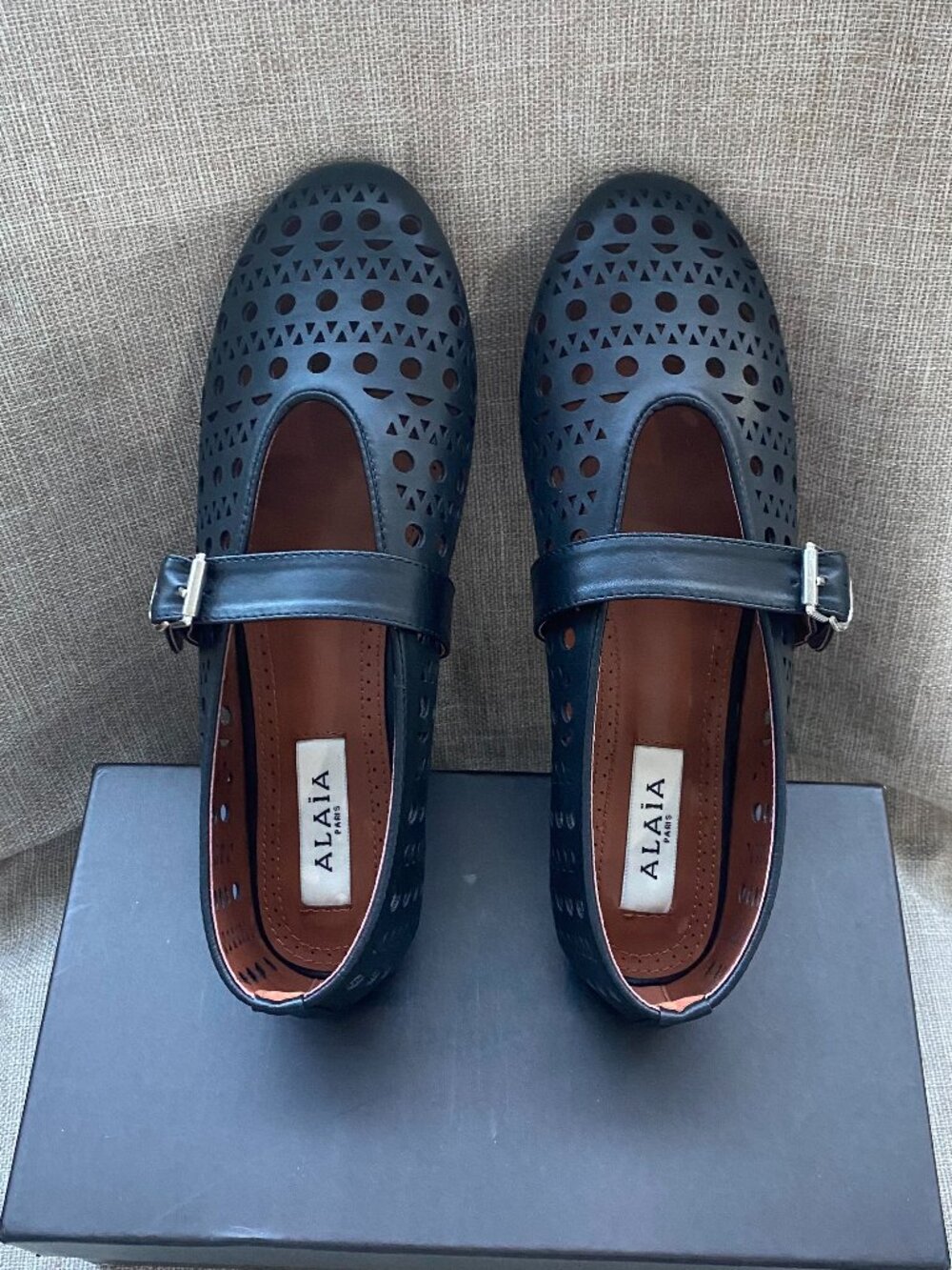 Alaïa Vienne Black Laser-Cut Mary Jane Flats